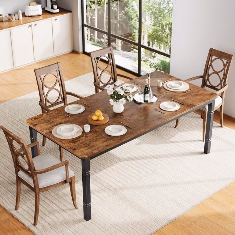 Tavolo da pranzo 180x90x75 cm, rettangolare, in legno con struttura in metallo, per 4-6 persone