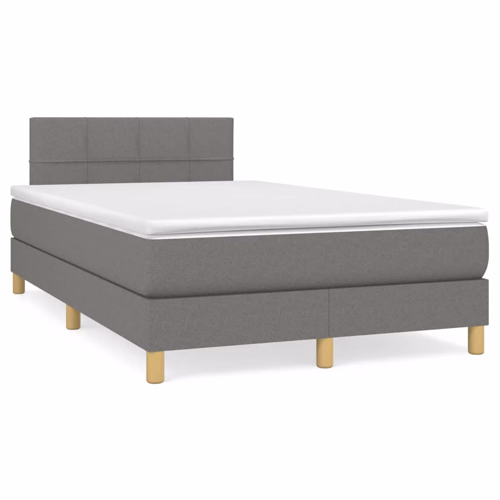 vidaXL Giroletto a Molle con Materasso Ibrido in Tessuto Grigio e Bianco L/P/H: 120 x 200 cm