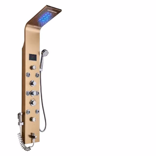 Pannello doccia a LED, design a cascata, spruzzatore per massaggio spa, Golden 8009