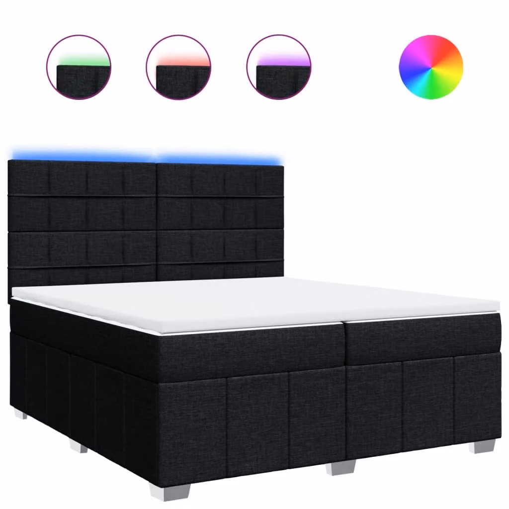 Giroletto a Molle con Materasso Nero 200x200 cm in Tessuto