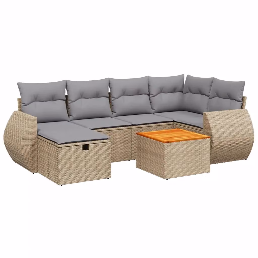 vidaXL Set Divano da Giardino a L 7 pz con Cuscini Beige e Grigio in Polyrattan e Acciaio – 2