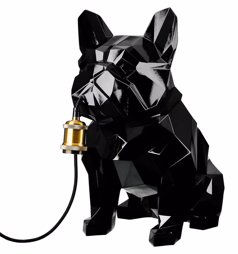 Gilde Tischleuchte, Bulldogge, "Geo", Poly, schwarz, VE 1, L. 44 cm, B. 26 cm, H. 46 cm 54847 4063387548479