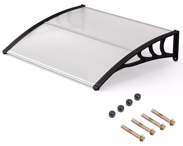 Tenda da esterno per porta d'ingresso COSTWAY, 100x75,5 cm, copertura in alluminio e policarbonato, pensilina per porta d'ingresso, pensilina a falda unica, tettoia per porta, colore nero