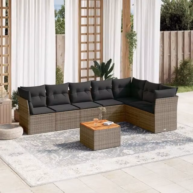Set Divano da Giardino 8 pz con Cuscini Grigio in Polyrattan 3256011