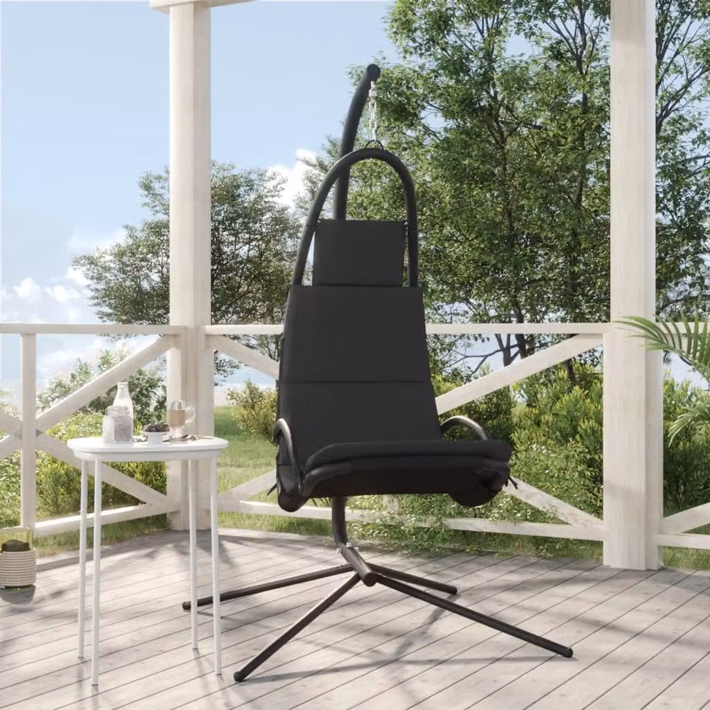 vidaXL Sedia a Dondolo per Giardino e Terrazzo in Metallo e Plastica, Grigio e Nero, Design Moderno