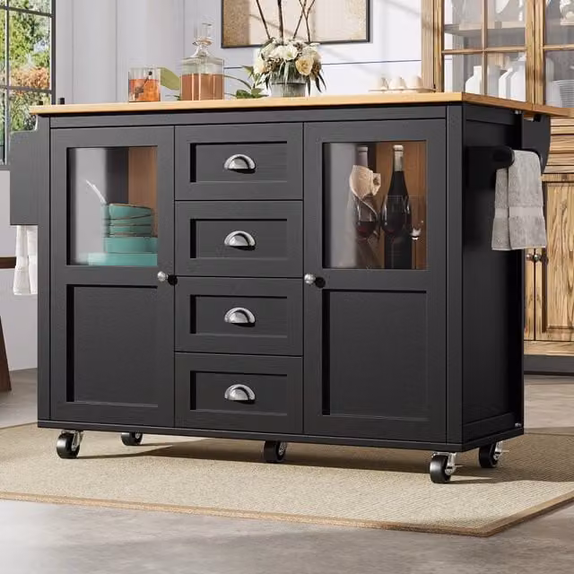 Isola cucina REDOM con piano pieghevole nero in MDF e metallo L: 137,9 cm, P: 73 cm, H: 92,5 cm