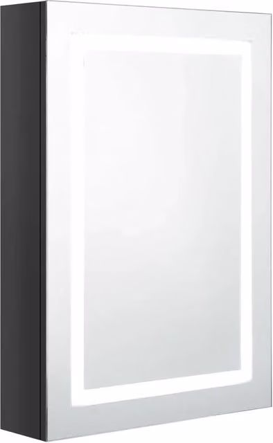 Mobiletto da bagno moderno HELLOSHOP26 nero lucido con ante in vetro e illuminazione LED, sospeso, L: 50 cm, P: 13 cm, H: 70 cm