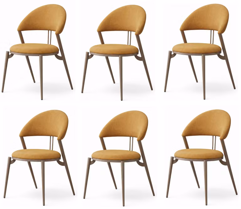 Set di 6 eleganti sedie da pranzo, colore giallo, tessuto, schienale sospeso, design moderno