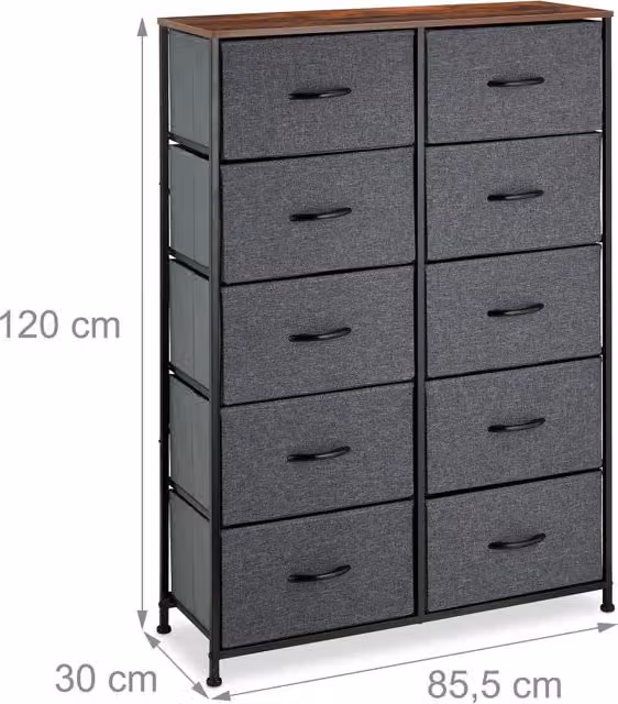 Cassettiera a 10 cassetti dal design moderno portaoggetti soggiorno camera da letto 90 x 40 x 80 cm in tessuto grigio 13_0012819