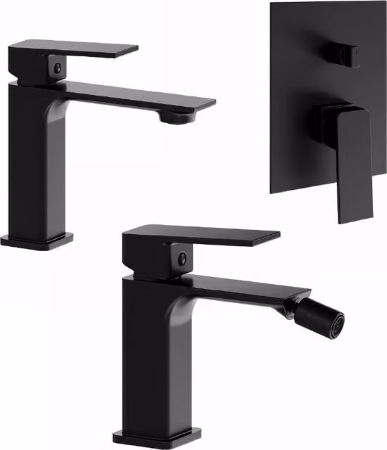 Set miscelatori: lavabo bidet senza scarico e incasso doccia c/deviatore nero opaco | Ingrid