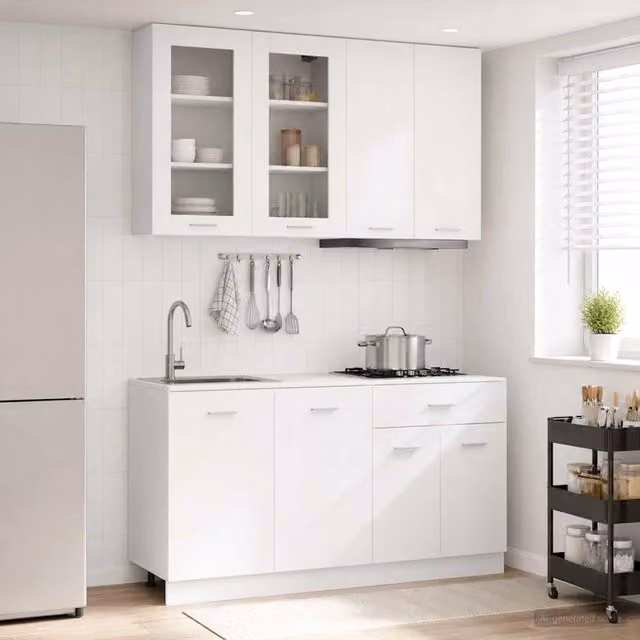 Unità cucina moderna vidaXL in legno bianco con ante in vetro e ripiani interni, set di 4 pezzi
