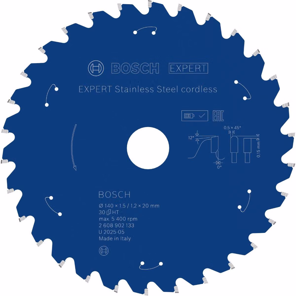 Lama circolare Bosch EXPERT in acciaio inossidabile, 140x20 mm, Z30