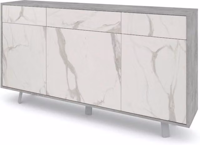 Credenza 3 ante/3 cassetti VELBRUK cemento/marmo calacatta