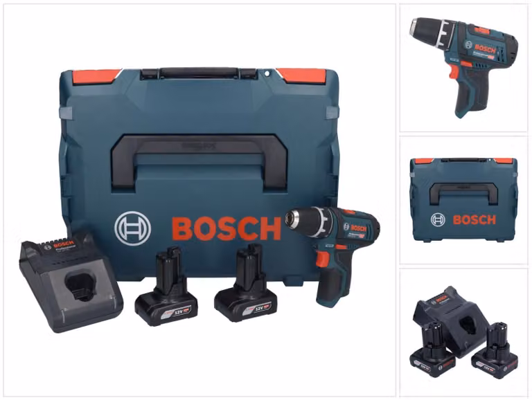 Bosch GSR 12V-15 Professional Trapano avvitatore a batteria 12V / 30 Nm in valigetta L-Boxx + 2x Batterie GBA 6,0 Ah + Caricabatterie GAL 1230 CV