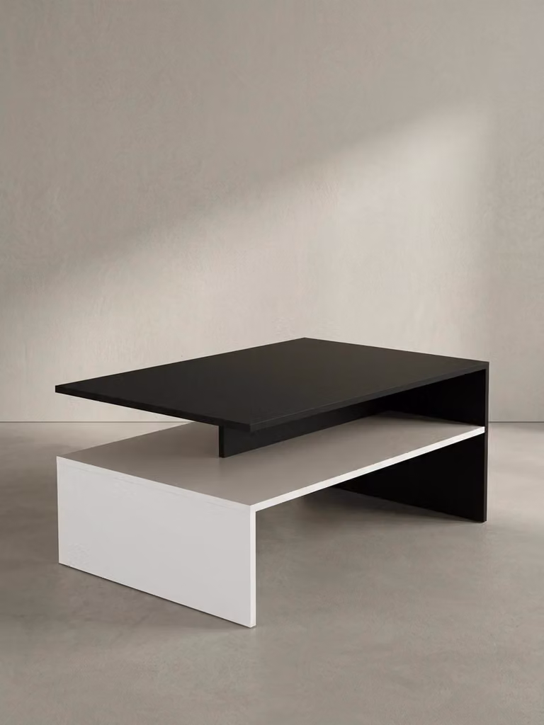 Tavolino moderno bicolore in bianco e nero, rivestimento in resina melaminica. 90x60x43 cm | Kadima Design