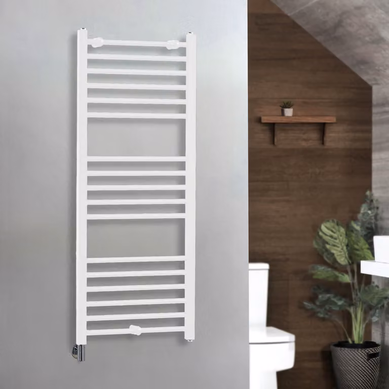 Scaldasalviette Elettrico Cablato con Copricavo ECOSO by Hudson Reed Bianco L: 120 cm, P: 50 cm