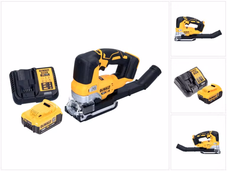 Seghetto alternativo a pendolo a batteria DeWalt DCS 334 M1 18 V senza spazzole + 1x batteria ricaricabile 4,0 Ah + caricabatterie
