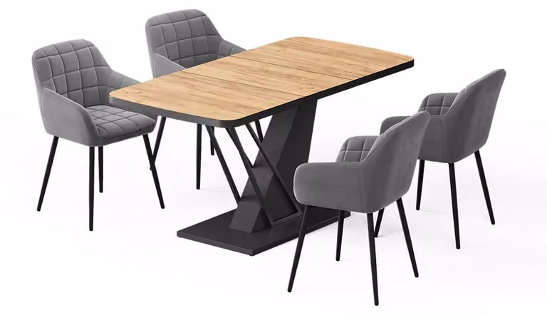 Set di tavoli da pranzo Vicco Fenaro Rovere dorato/Nero 120 x 80 cm con 4 sedie da pranzo, Model 62754