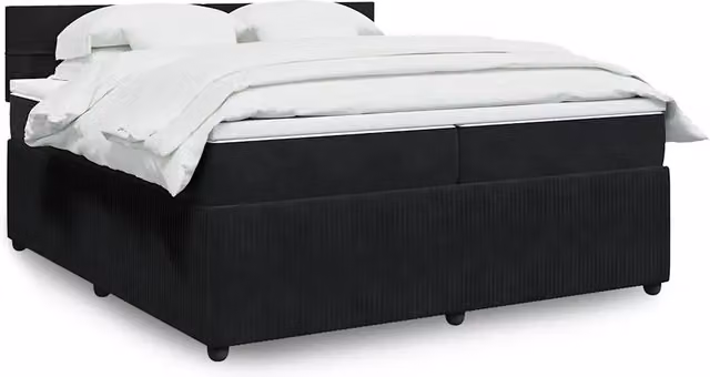 Letto Ibrido vidaXL con Giroletto a Molle e Materasso in Velluto Nero e Bianco L/P: 200 x 200 cm – 1