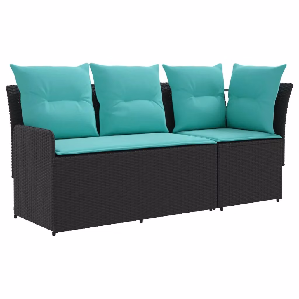 Set divano angolare da giardino a 2 posti DESIGN IN con cuscini inclusi, struttura in acciaio verniciato a polvere e tessuto turchese e nero – 2