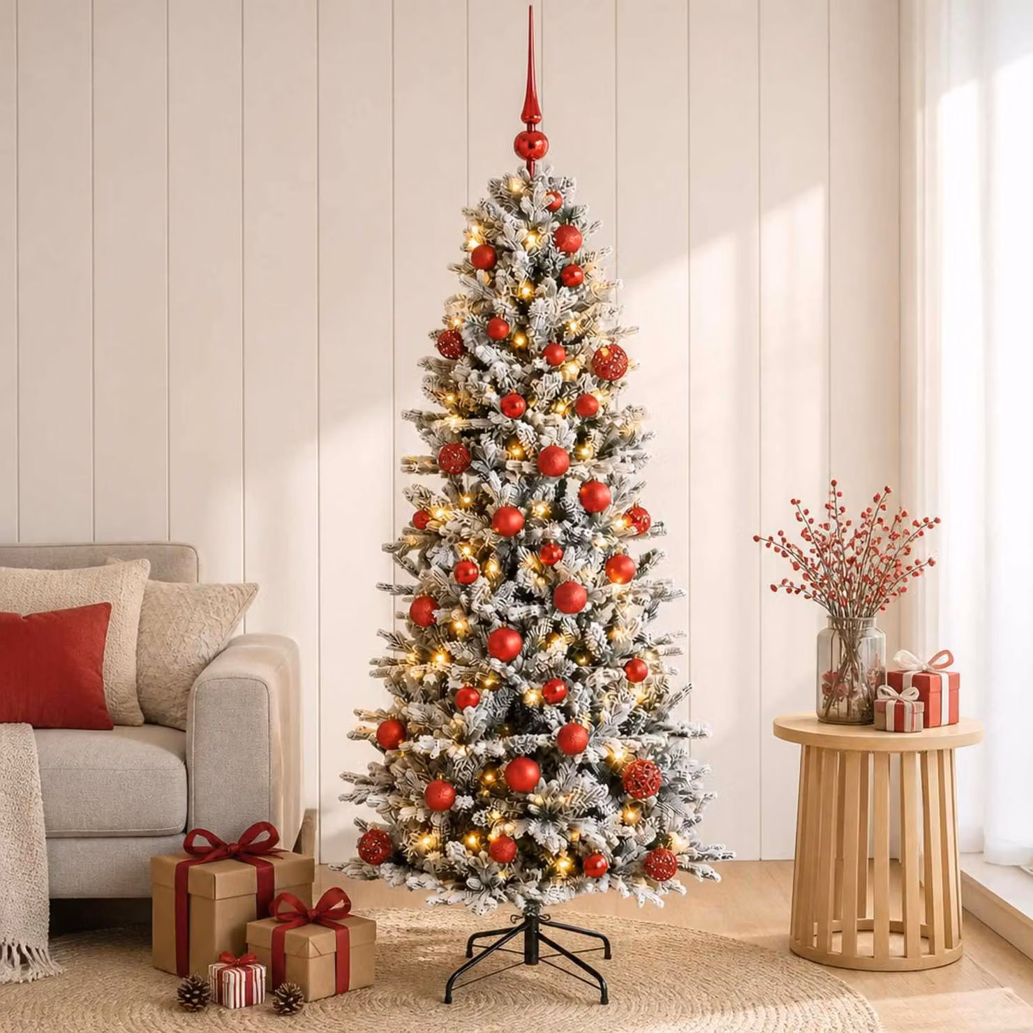Albero di Natale artificiale con decorazioni natalizie, altezza 150 cm, 150 luci LED