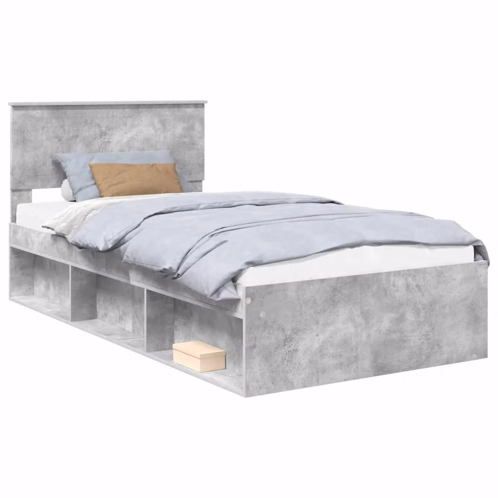 Struttura del letto vidaXL in pino massello e legno, colore grigio, L 100 x P 200 cm – 2