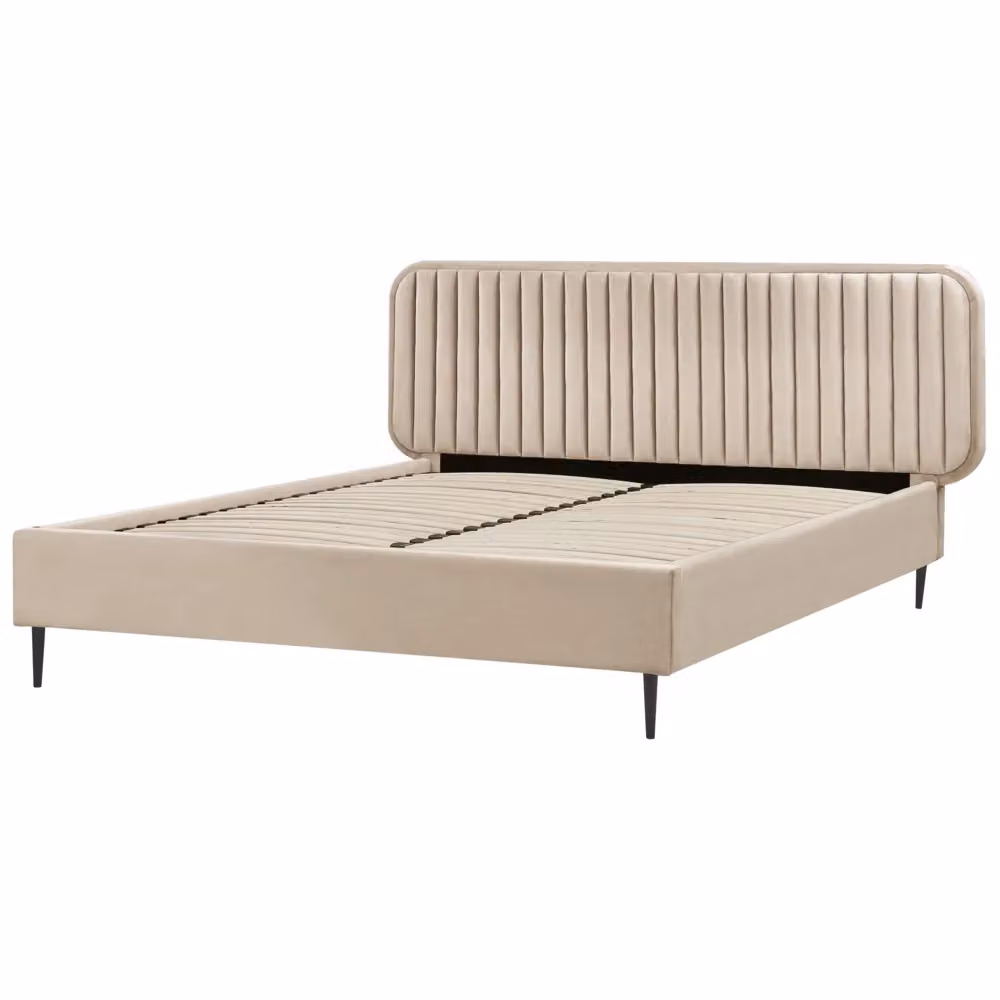 Letto matrimoniale BELIANI in velluto beige con design moderno e struttura in legno e metallo L/P/H: 160 x 200 x 102 cm – 2
