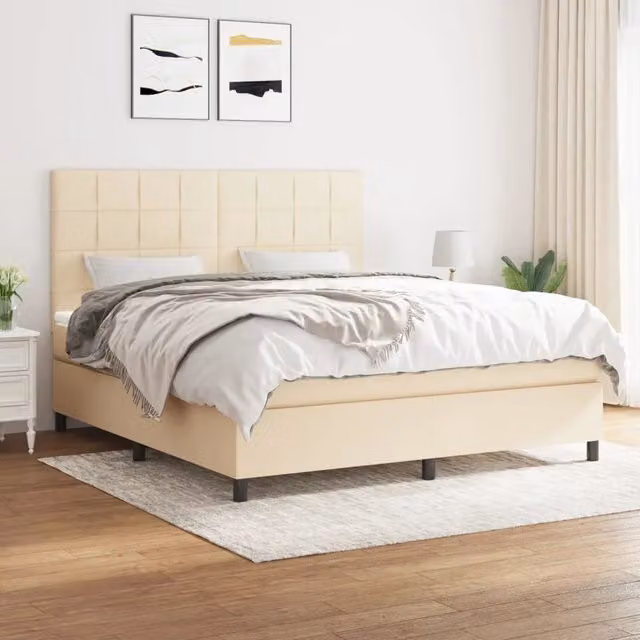 Letto Ibrido con Giroletto a Molle e Materasso vidaXL in Tessuto Beige e Bianco L/P/H: 180 x 200 x 4 cm