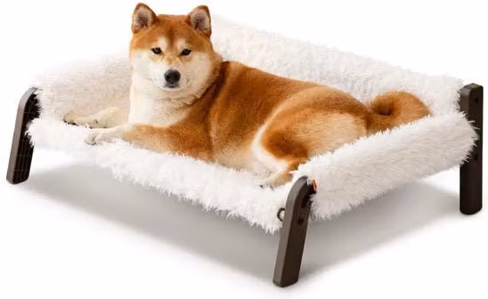 Letto Elevato per Cani Mewoofun con Copertura in Microfibra Lavabile e Base Antiscivolo, Bianco, L 87 x P 63 x H 28 cm, XL