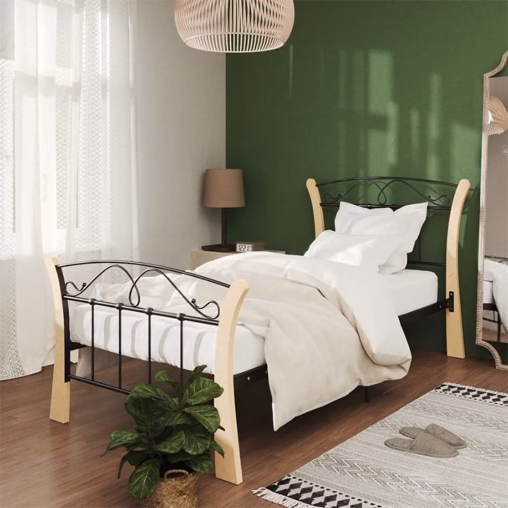 The Living Store Struttura letto in metallo nero 90x200 cm
