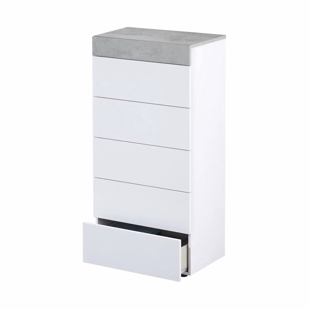 Cassettiera Armo DMORA con 5 cassetti per camera da letto, design moderno, Bianco opaco, L: 61 cm, P: 40 cm, H: 118 cm – 2