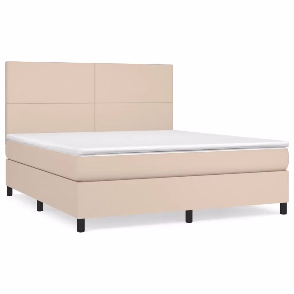 Letto con Giroletto a Molle e Materasso Ibrido vidaXL in Similpelle Beige e Bianco L/P/H: 160 x 200 x 128 cm – 2