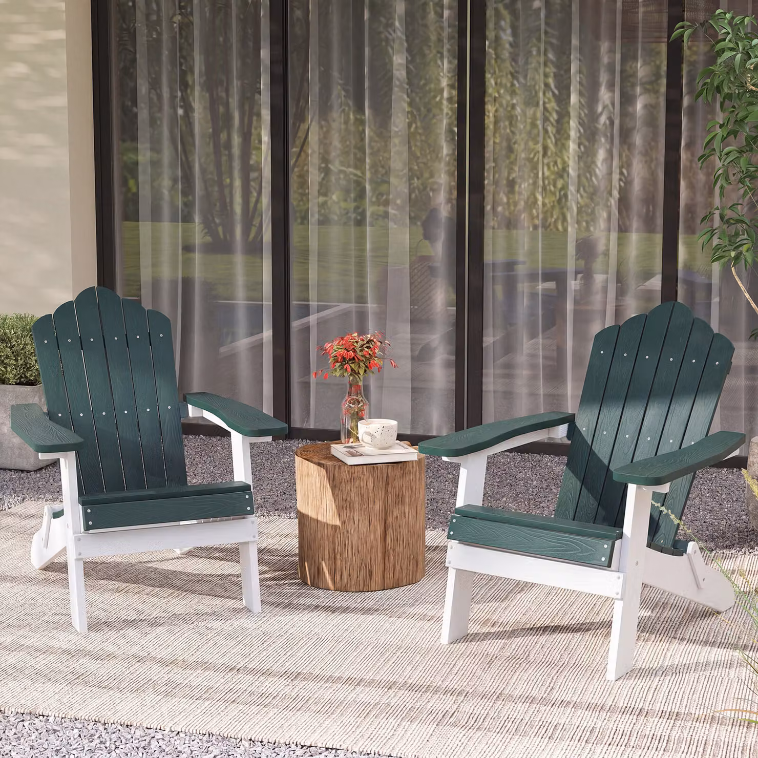 Set di 2 sedie Adirondack pieghevoli Costway in acciaio inossidabile e materiale sintetico resistente alle intemperie con ampi braccioli, colore verde