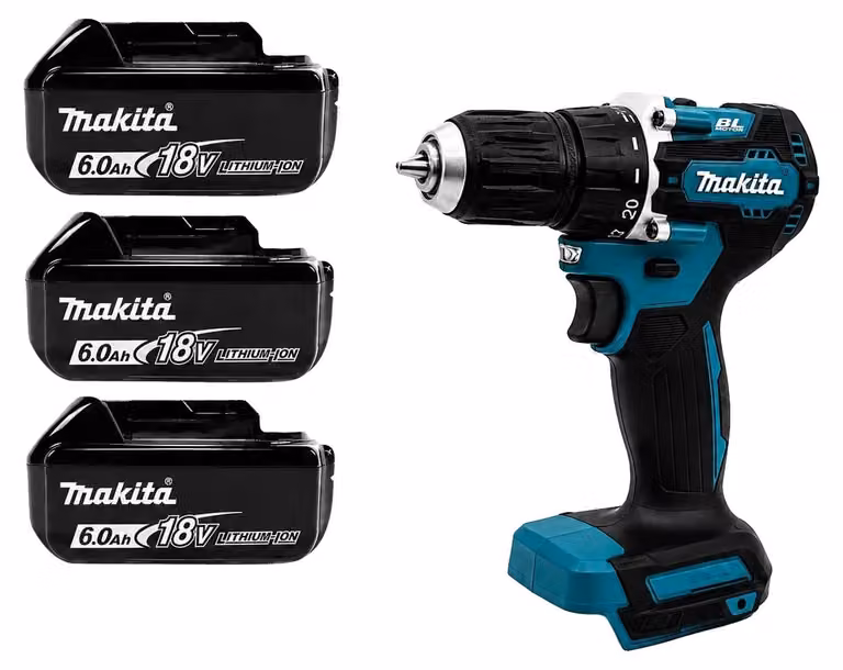 Trapano avvitatore a percussione, design compatto, motore brushless ad alta efficienza, 3 batterie e set di accessori
