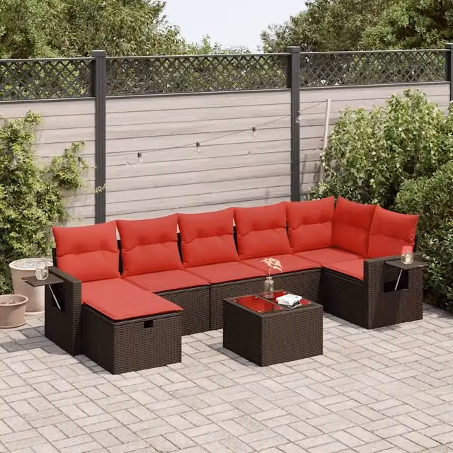 Set Divani da Giardino 8 pz con Cuscini Marrone in Polyrattan 3325520