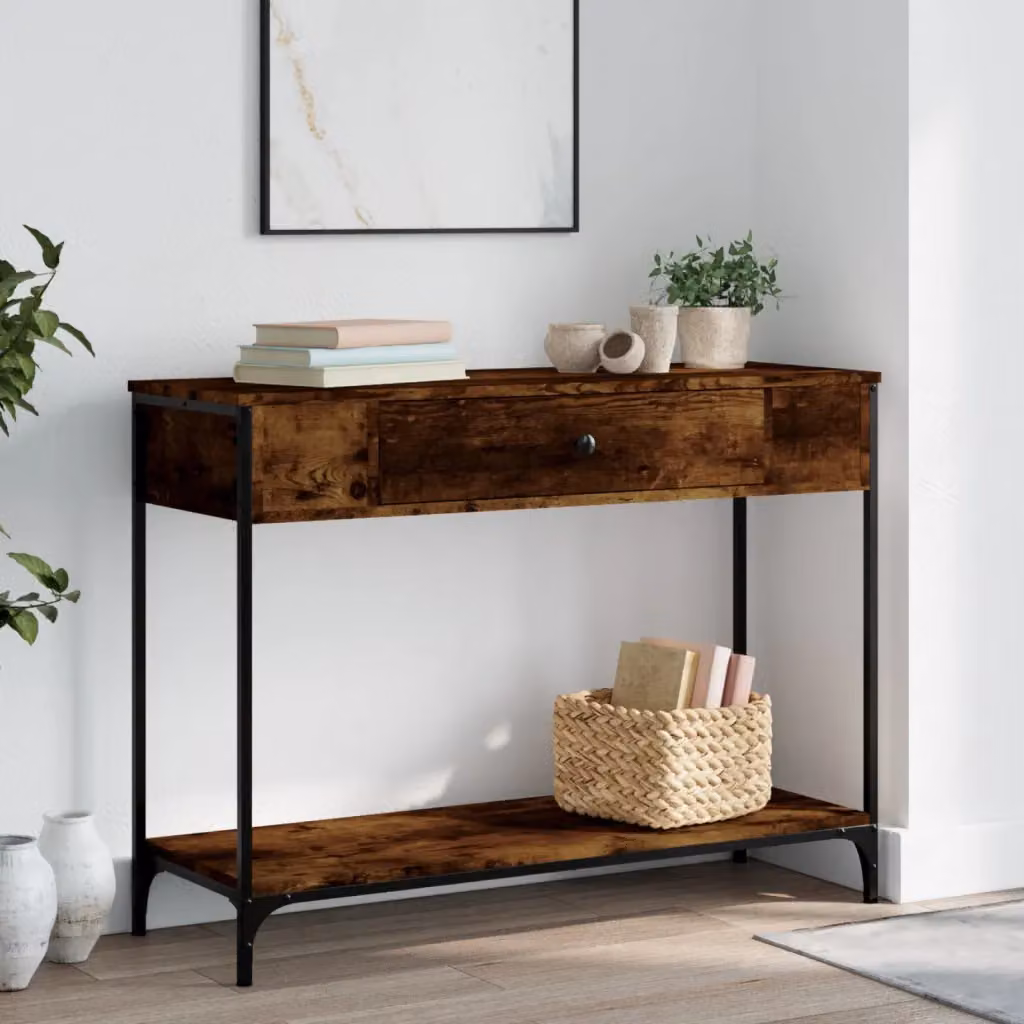 vidaXL Tavolino Consolle in Legno Rovere Fumo, L 100 x P 34,5 x H 75 cm