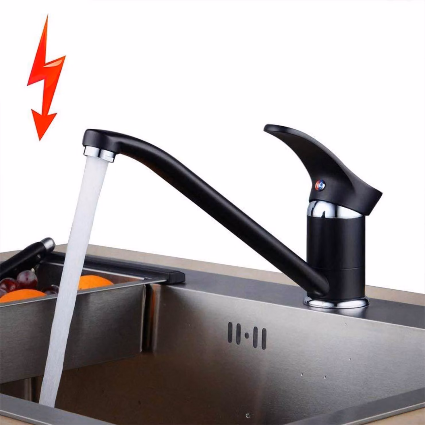 Miscelatore monocomando in ottone per cucina, nero, girevole a 360°, a basso consumo di acqua