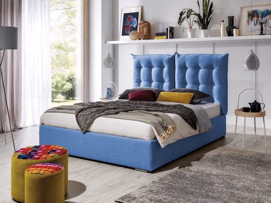 Blaues Polster Bett Moderne Bettgestelle Möbel Luxus Hotel Betten Schlafzimmer
