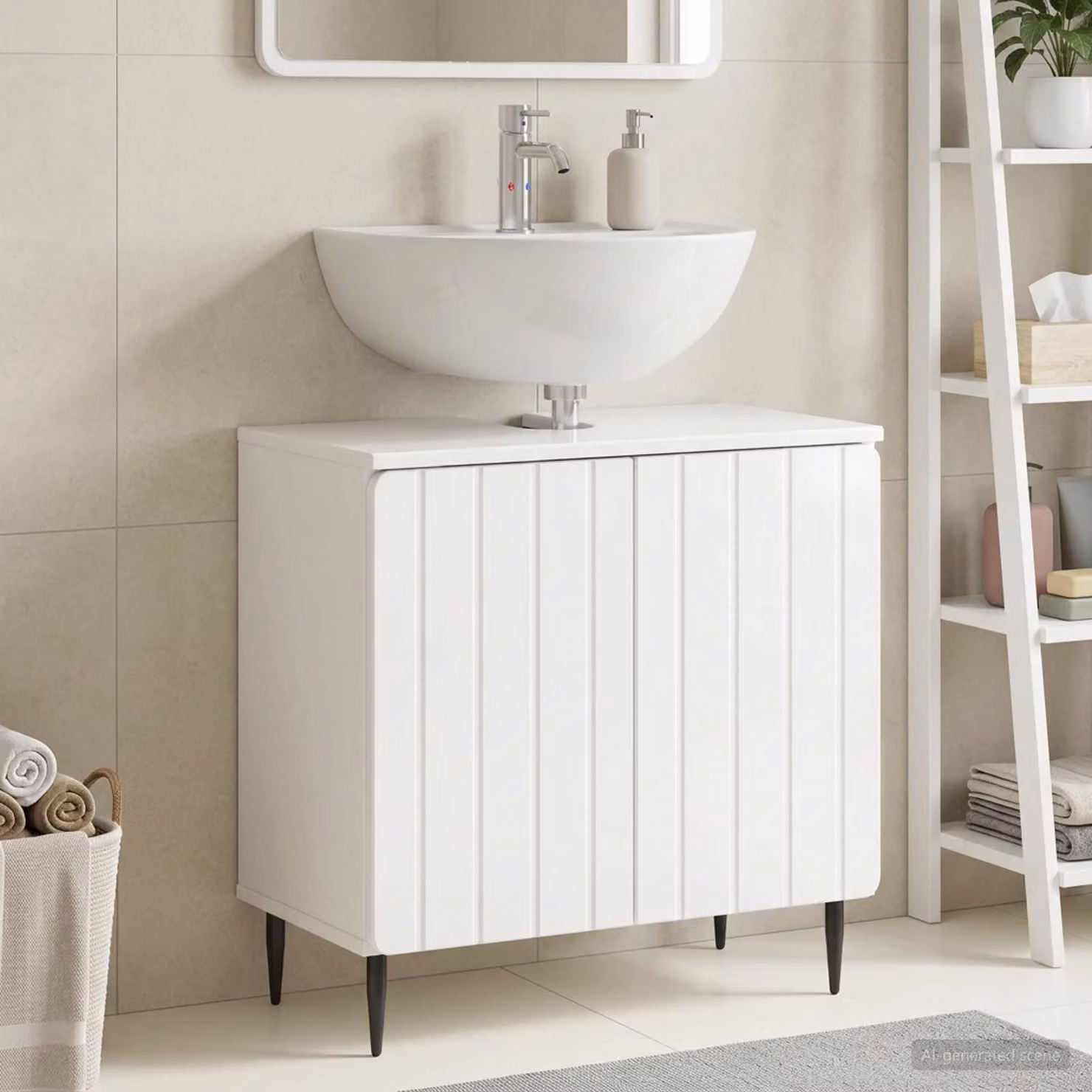 Armadio per lavabo da bagno vidaXL ZWOLLE Bianco Lucido con ante a battente
