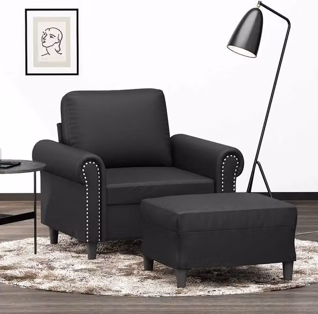 Divano Sedia-Poltrona con Poggiapiedi Nero 60 cm in Similpelle 430318
