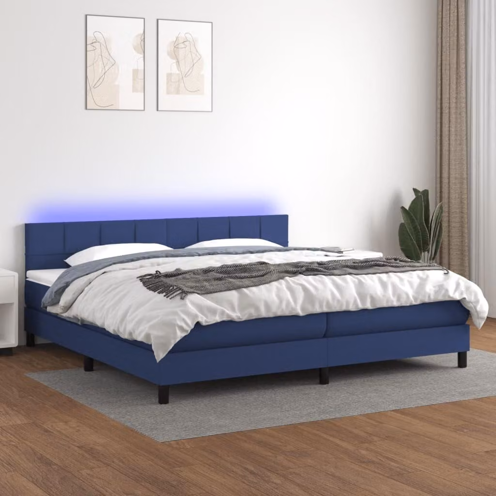 Maison Exclusive - Letto a Molle Materasso e LED Blu 200x200cm in Tessuto