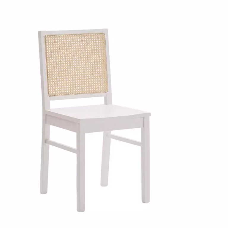 Set di 2 sedie in legno bianco con paglia di Vienna e seduta in legno Mobili 2G