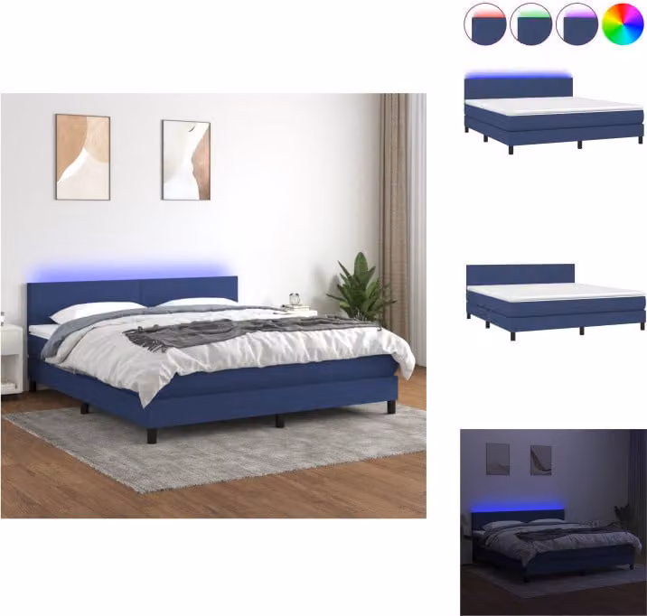 vidaXL Letto a molle con materasso e tessuto LED blu 180x200 cm - Letti e strutture letto