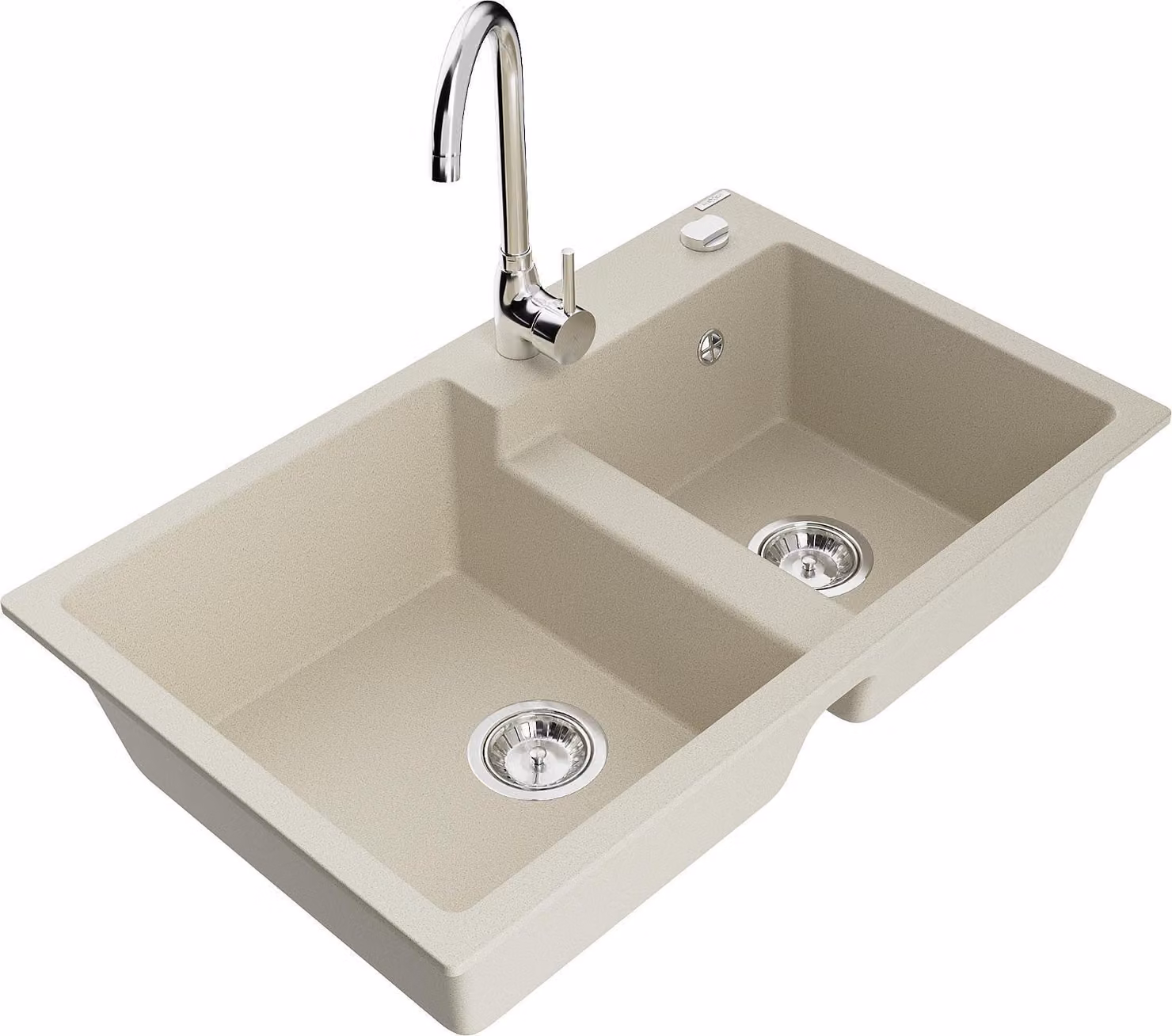 Mexen Tomas lavello in granito a 2 vasche con miscelatore da cucina Telma, beige - 6516-69-670200-00