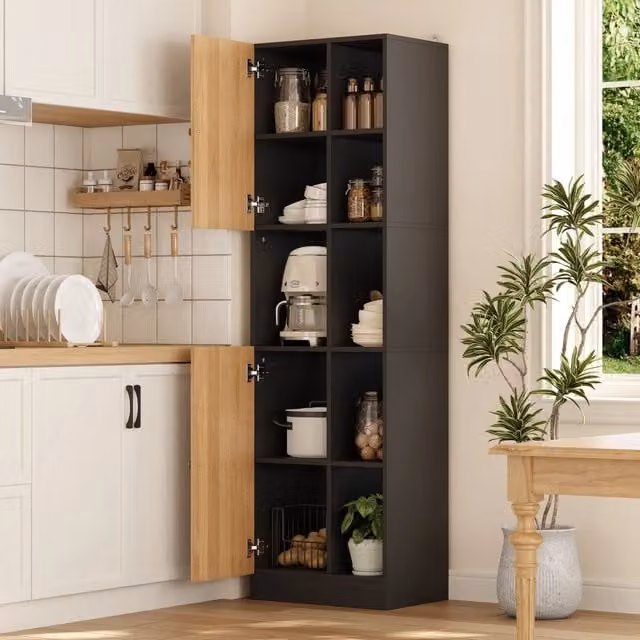 Mobile colonna da cucina angolare Mivray in MDF nero opaco con 2 ante e 6 ripiani, L/P/H: 50 x 35.5 x 170 cm