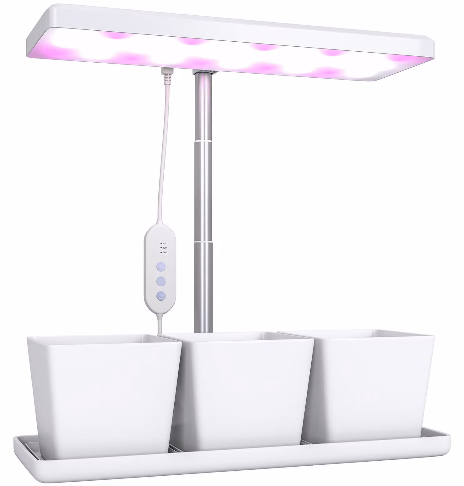Lampada per Piante da Interno con 3 Vasi Autoirriganti Timer e 5 Livelli Bianco