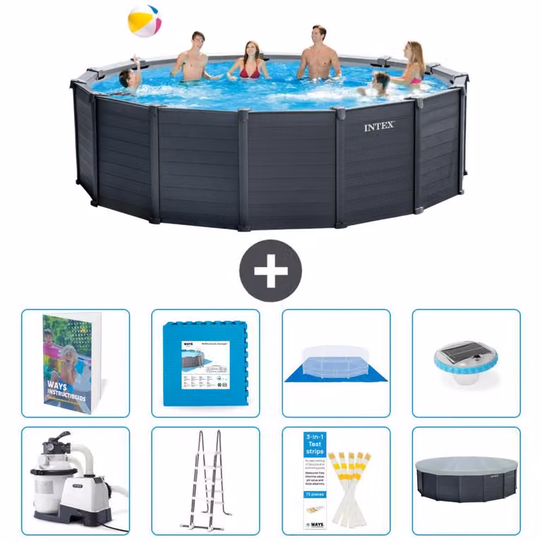 Pannello per piscina in grafite, modello Rund - 478x124 cm - composto da 7 elementi, codice S674