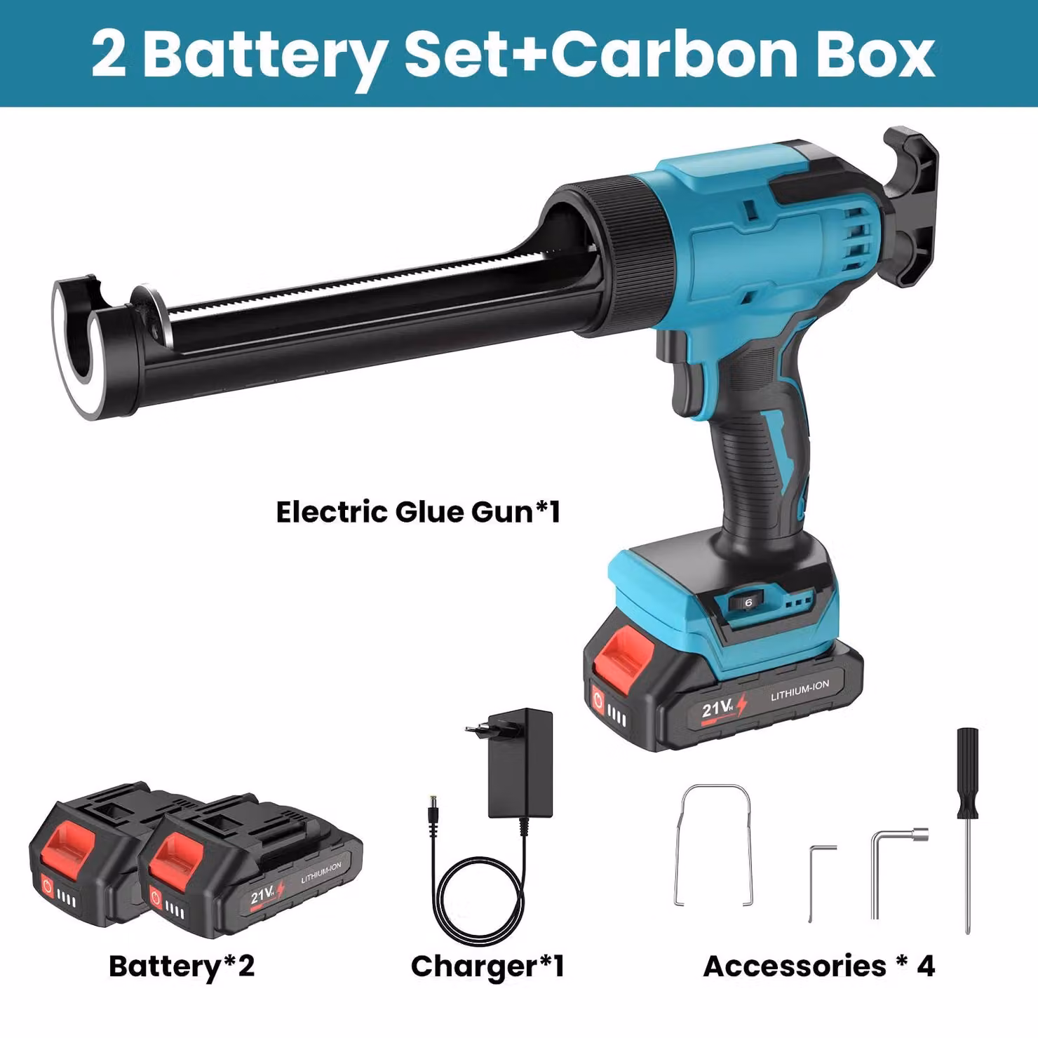 Pistola applicatrice per cartucce elettrica - Alimentata a batteria - 6 velocità - Adatta per silicone e sigillanti - Dispositivo portatile - 2 batterie - Colore blu
