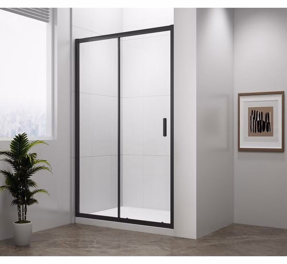 EASY BLACK porta a incasso 1100 mm, vetro trasparente, nero opaco