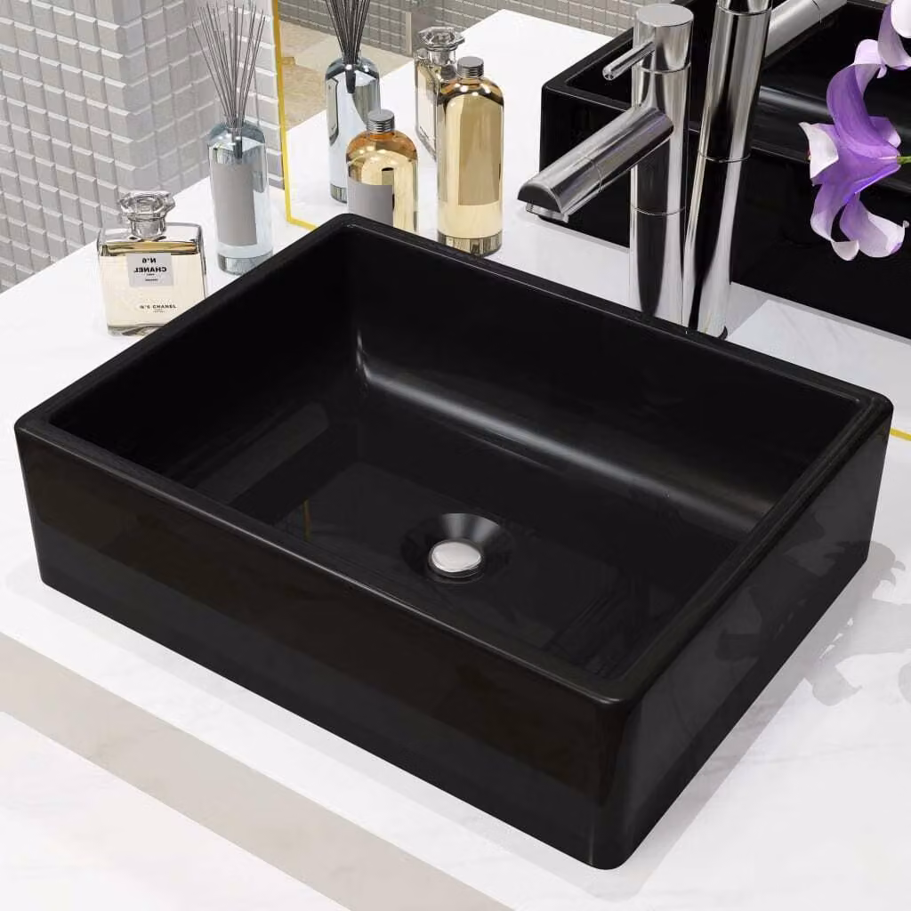 The Living Store Lavabo in Vetroceramica rettangolare nero 41 x 30 x 12 cm